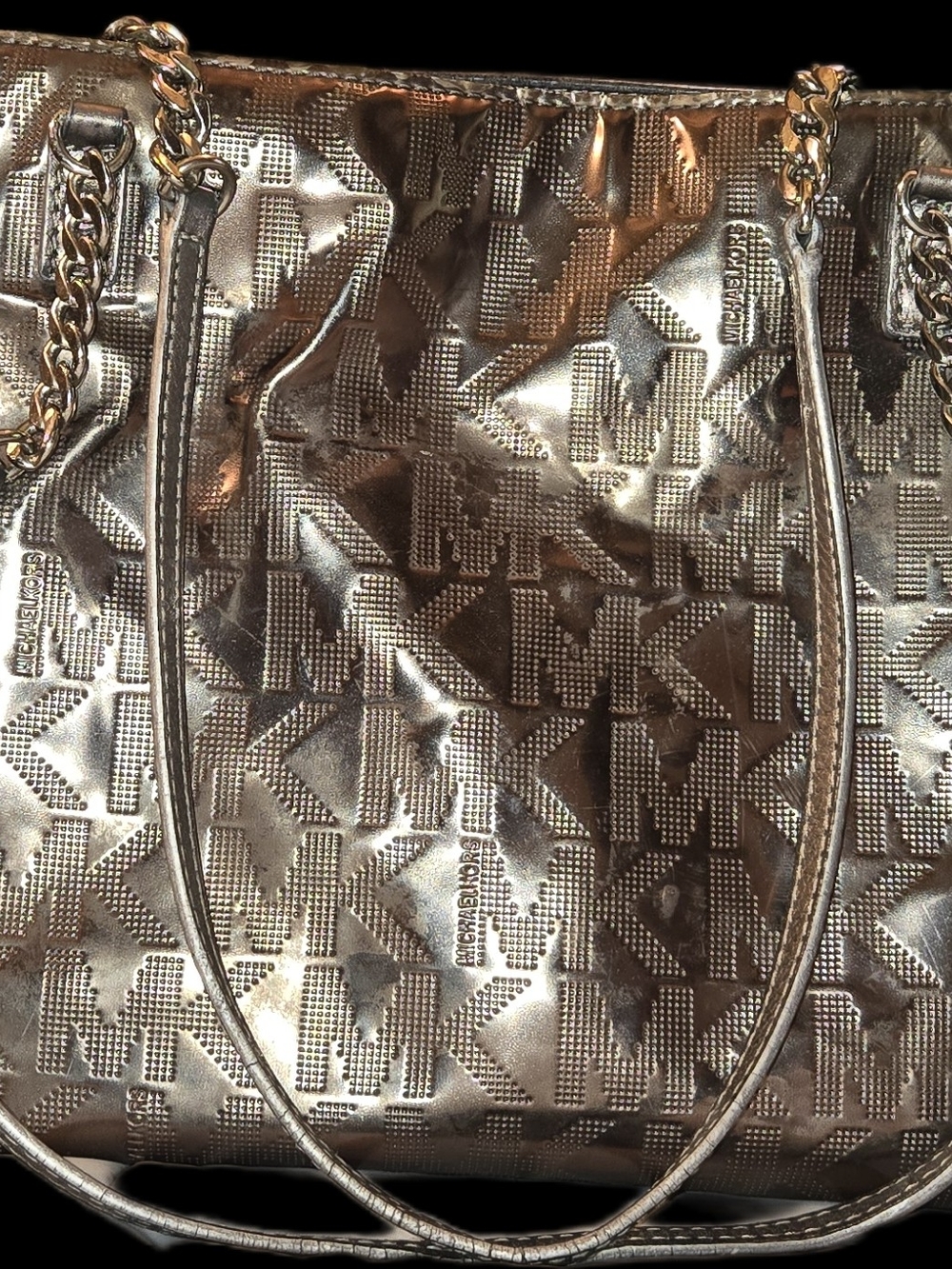 Michael Kors Signature Mirror Metallic Jet Set Chain Tote. Good Cond. 10x12.5x5